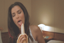 Judy Reyes licking the tip of the banana dick