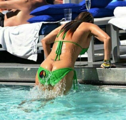 sexy green bikini ass crack tramp stamp swimming pool girl
